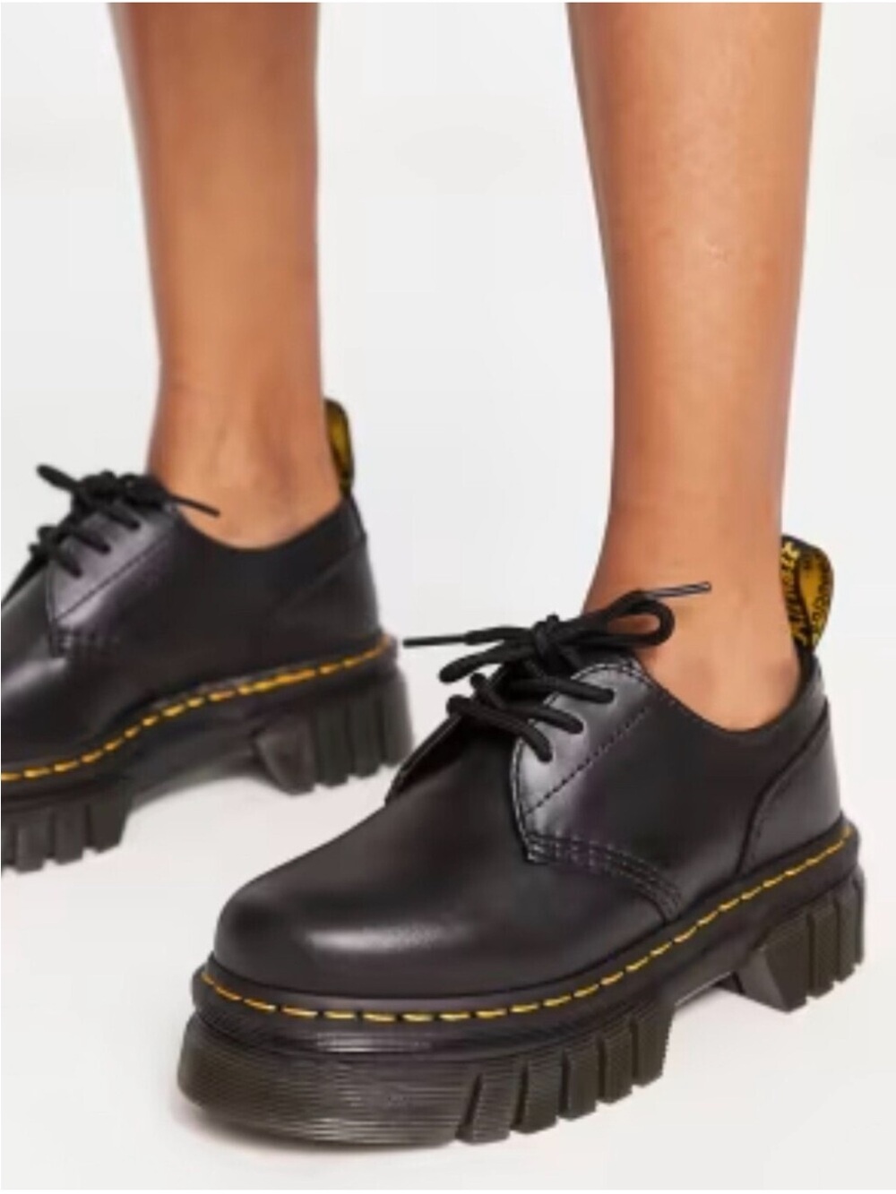 Dr. Martens Audrick 3 Eye Black Nappa Leather Platform Soft Wair Derby Shoes